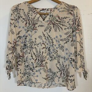 Ava Christine Blouse Women's S V-Neck Tie Sleeve Printed Paisley Floral Prairie